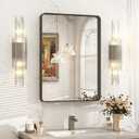 20x30 Inch Bronze Framed Bathroom Mirror, Rectangle Brushed Bronze Metal Vanity Mirror,Rounded Bathroom Vanity Mirror, Anti-Rust, Shatterproof (Horizontal/Vertical)
