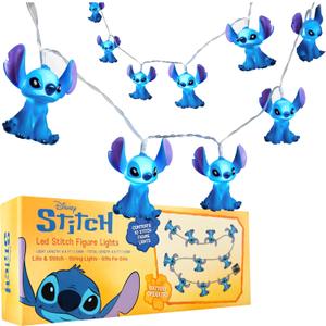 Disney Stitch LED String Lights for Kids, Teens, Adults, 10 Battery Operated Indoor 59 Fairy Lights, Room Decor Lighting, Gifts for Kids (Blue Stitch)