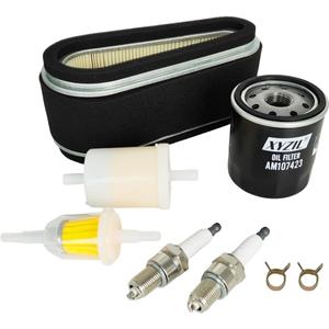 XYZIL LG185 Air Fuel Oil Filter Spark Plug Tune Up Kit Compatible with John Deere LX186 F525 F710 260 265 325 HD45 HD75 GS25 GS30 GT262 Compatible with Kawasaki FC540V 11013-1214 11013-2143 Mower