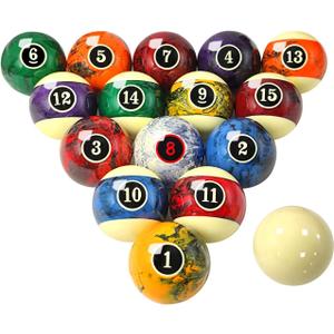 Marble Swirl Style Pool Balls Set Professional 2 1/4-Inch Billiard Balls for Pool Table Complete 16-Piece Regulation Pool Ball Set