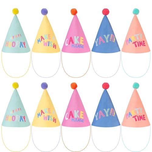 Cheerland Pastel Party Hats for Kids Colorful Stuffed Animal Birthday Hats Adult Dog Toddler Animal Fabric Headware No Diy Pet Rainbow Girl Boy 1st Bday Cone Hat -10pcs