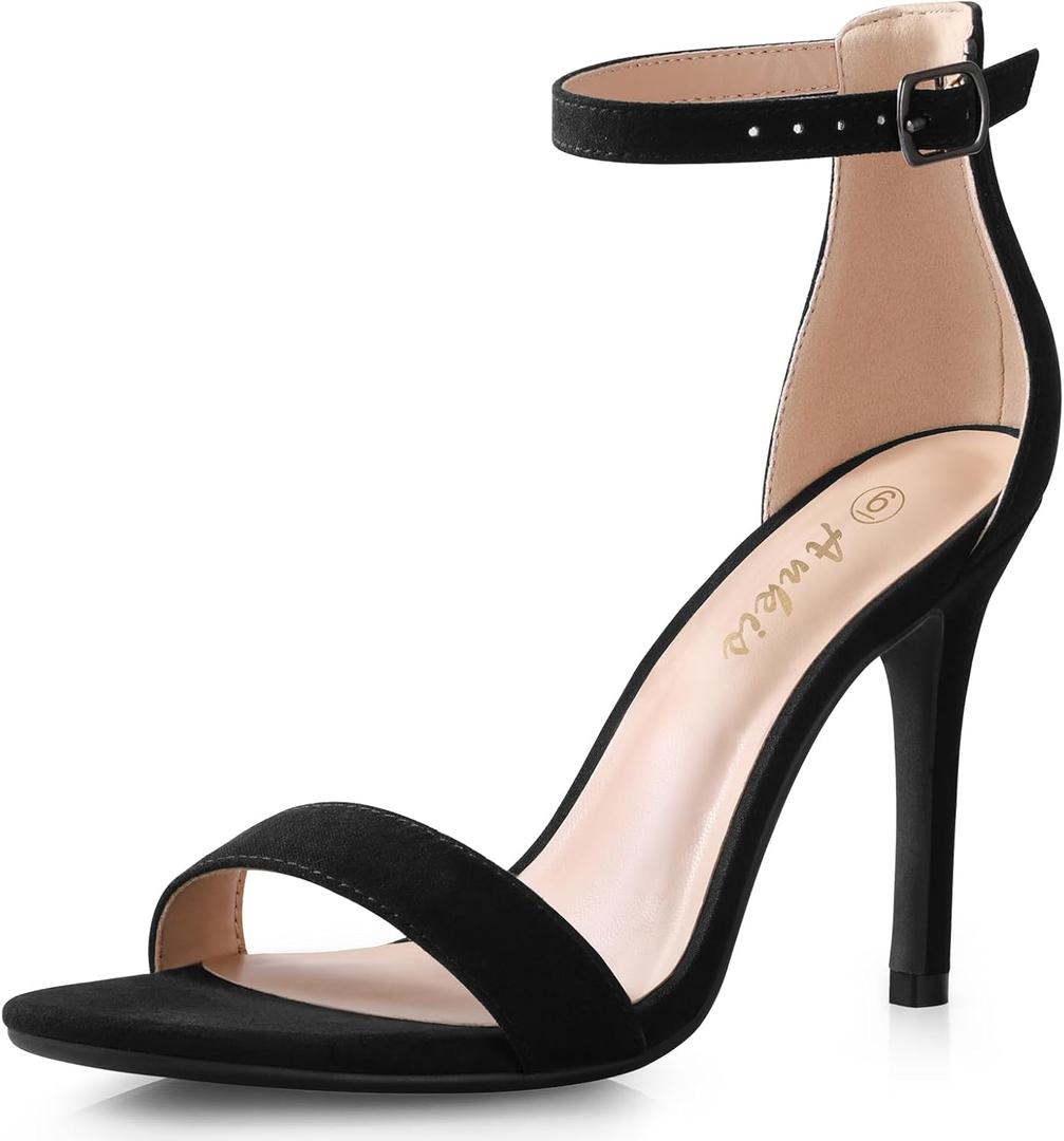 Ankis High Heels for Women 4 Inches, Black Nude Gold Stiletto Heels Open Toe Ankle Strap Heeled Sandals for Dressy Wedding Party (7)