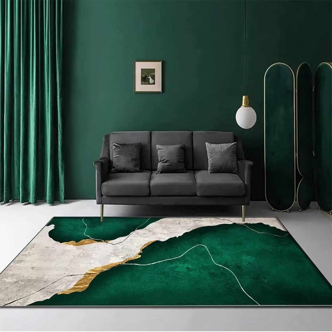 Abstract Marble Texture Living Room Area Rug Dark Green and Gray Throw Rugs for Home Office Decor Non-Slip Durable Floor Mats Carpets,6'x9' (Zml3)