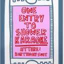 Funny Bathroom Wall Art Pink and Blue Retro Bathroom Signs Wall Decor Poster One Entry to Shower Karaoke Prints for Restroom Toilet 12x16inch Unframed