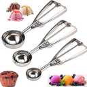 Cookie Scoop Set 3 PCS, with Trigger Large-Medium-Small Size for Kitchen Family Ice Cream Cookie Cupcake Muffin Meatbal multipurpose tainless Steel Ice Cream Scooper