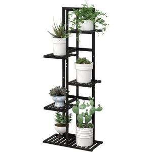 Laiensia 5 Tier Bamboo Plant Stand Rack 6 Potted Multiple Flower Pot Holder Shelf, Indoor&Outdoor Planter Display Shelves for Patio Garden, Living Room, Corner Balcony and Bedroom,Black