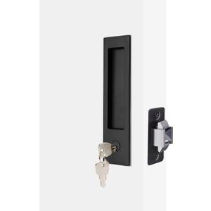 Dontay Pocket Door Handle, Modern Rectangular Keyed Entry Function, (Bed/Bath) Pull Latch, Recessed Sliding Door Hardware for 1 3/8 to 2 3/16 Thickness (Keyed Entry Lock, Matte Black, 2 Pack)