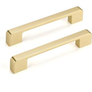 10 Pack 5 Inch Brushed Gold Cabinet Pulls Soild Zinc Alloy Gold Cabinet Handles - Brass Dresser Drawer Pulls for Kitchen Cabinet Hardware Zinc Alloy Handles (5 Inch(128 mm) Hole Centers)