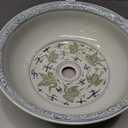 Ceramic Bathroom Vessel Sinks Vintage100% Hand Painted Blue and White Porcelain Flowers, and fishs Round Sink Bowl For Vanity Top (Green white)
