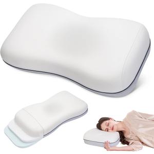 Cervical Neck Pillow, Adjustable Memory Foam for Neck Support, White, 14.13x23.59x4.22inch