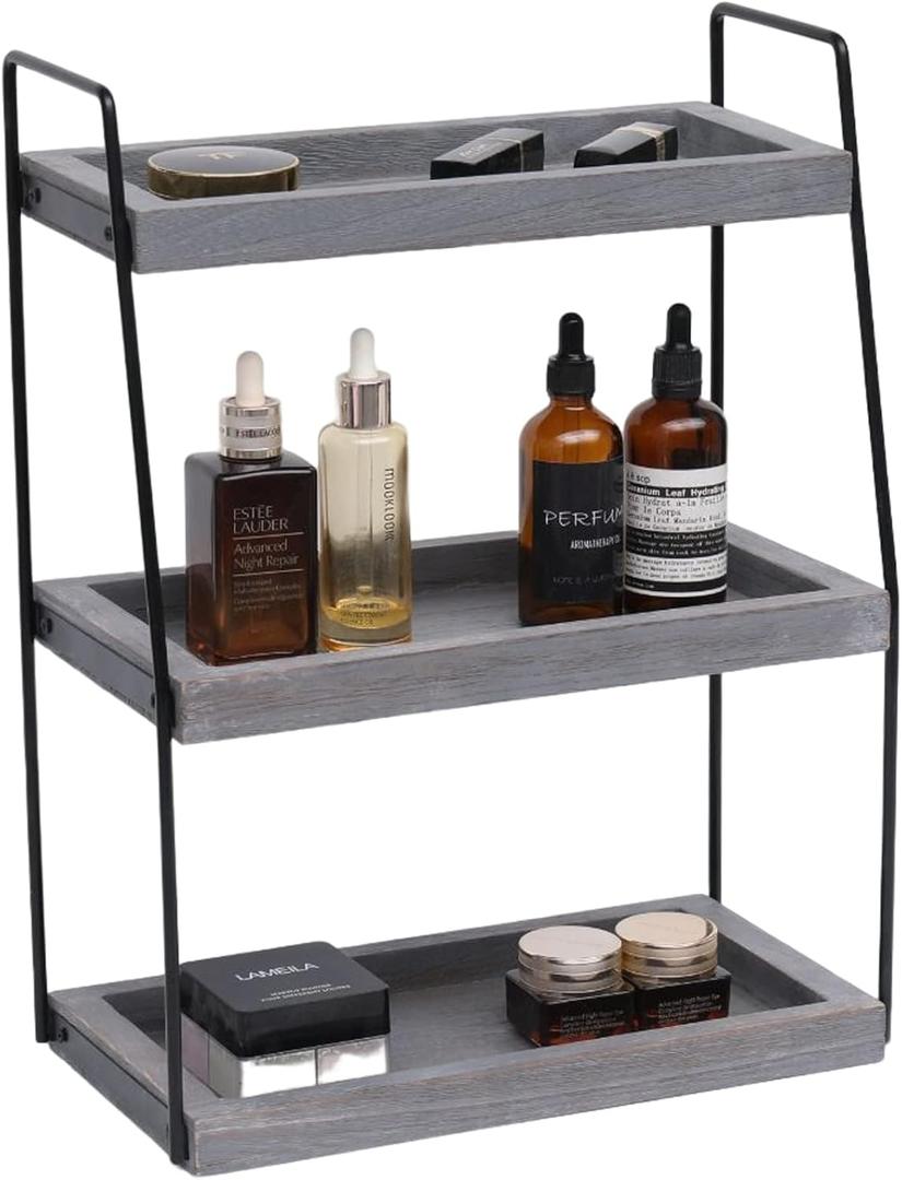 3-Tier Wood Storage Organizer for Restroom  Kitchen  Coffee Bar, Bathroom Sink Organizer Countertop, Bathroom Vanity Counter Top Organizers, Spice, Skincare, Perfume Rack, Detachable - Black