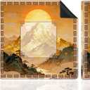 Gold Chinoiserie Mahjong Mat for Table, Chinese Nature Sunset Mountain Landscape 31.5" x 31.5" Non-Slip & Noise Reduction Mahjong Mat for Poker Dominoes Cards & Board Games