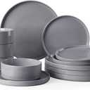 Famiware Nebula Plates and Bowls Set, 12 Pieces Dinnerware Sets, Dishes Set for 4, Dark Gray