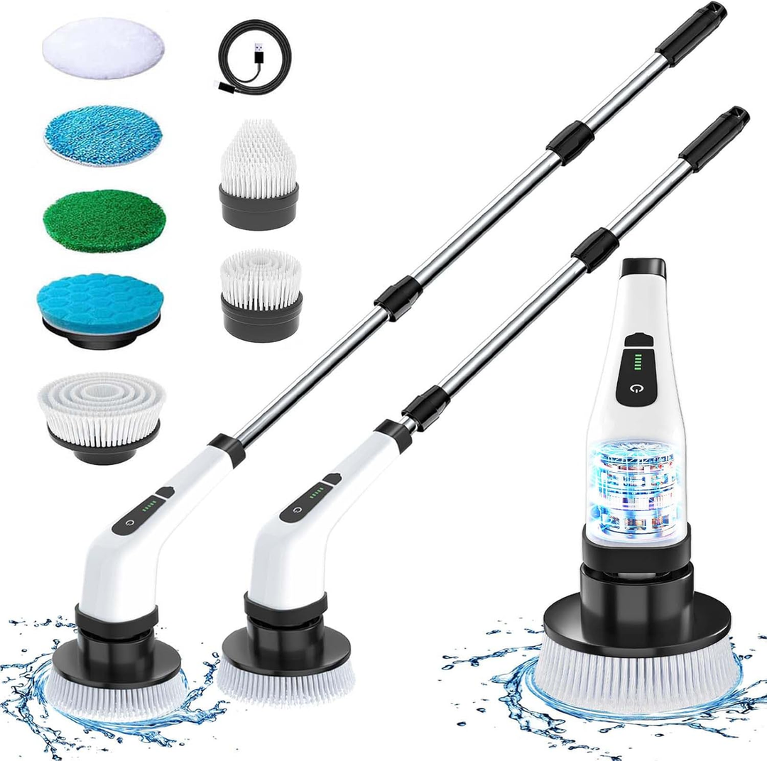 Electric Spin Scrubber -Cordless Shower Scrubber with 7 Replaceable, Brush Heads, Adjustable Extension Handle, Electric Scrubber for Cleaning, Cleaning Tool for Home/Kitchen/Bathroom