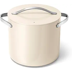 Caraway Stock Pot - 12 Qt Ceramic Coated With Lid - Free From Forever Chemicals - Large for Bigger Batches - Cream