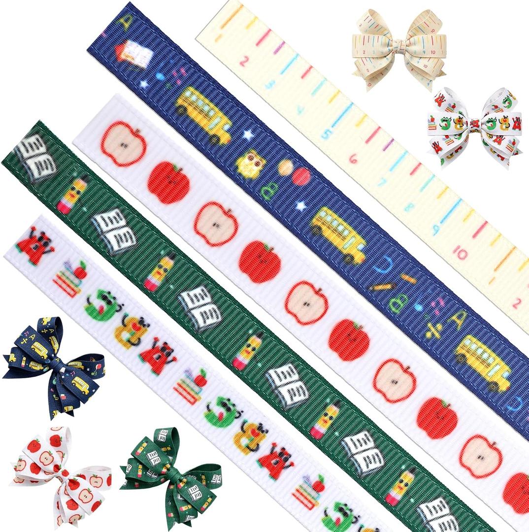 2 x 5 Pcs Back to School Ribbon 3/8 Inch 25 Yards First Day of School Crafts