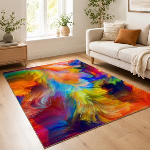 Abstract Ink Area Rugs4x6ft Modern Style Art Multicolor Paint Background Rug,Colorful Aurora Color Swirl Watercolor Wave Mats,Home Decor Machine Washable Carpet