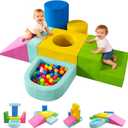 Teckid Toddler Climbing Toys, 7-Piece Colorful Foam Blocks, Indoor Soft Play Gym for Crawling, Climbing and Sliding, Modular Play Set Ages 1-3, No Ball Included (Yellow)