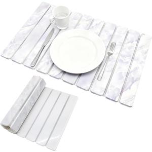 Elegant Grey Marble Drying Mat, Collapsible & Extra Large Absorbent Diatomite Stone Tray for Kitchen Counter, Quick Dry Dish Drying Pad for Dishes, Cups, Pots & Utensils 24x16