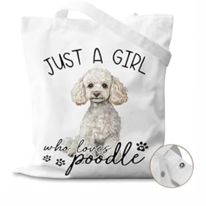 IDUXIY Just a Girl Who Loves Poodle Dog Canvas Tote Bag for Books, Travel & Daily Use, Magnetic Buckle, 16x14 Inch(033)