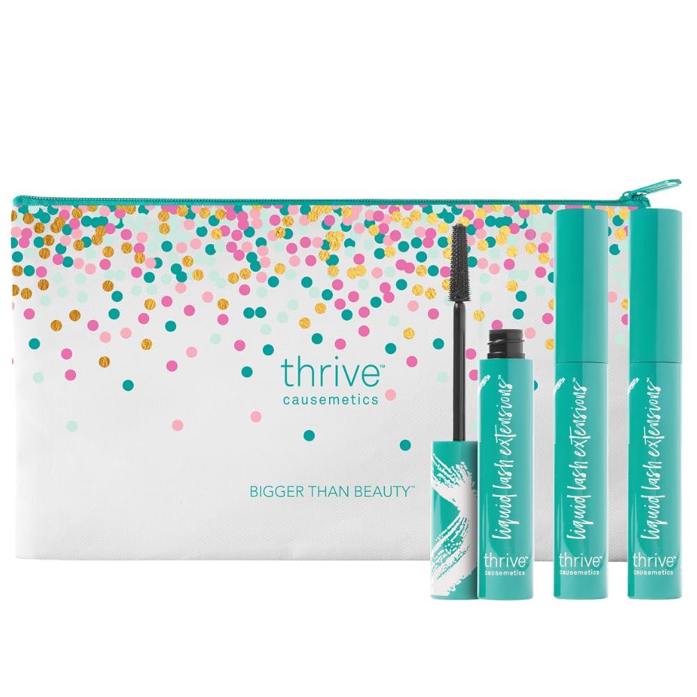 Thrive Causemetics Liquid Lash Extensions Mascara 3 Pack, Tubing Thrive Mascara Lengthening, Makeup Gift Set for Women, Volumizing & Curling, Smudge Proof, Vegan & Cruelty Free, Brynn (Rich Black)