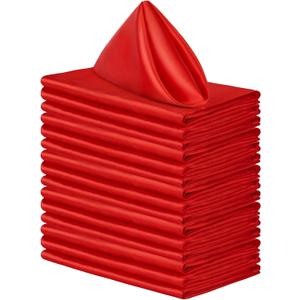 Aneco 16 Pack Square Satin Napkin Bright Silk Table Napkin Soft Smooth Fabric Table Napkin for Wedding Banquet Party Decoration, Red, 17 x 17 Inch
