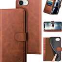 DuckSky Compatible with iPhone 16e 6.1" Genuine Leather Wallet caseRFID BlockingCredit Card HolderReal Leather Flip Folio Book Phone case Cover Women Men for Apple 16e case Light Brown