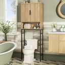 Over The Toilet Storage Cabinet with Fluted Doors and Adjustable Shelf, Tall Bathroom Organizer with Metal Stand Space Saver Over Toilet , Wood Rack for Bathroom, Restroom, Laundry, Natural Oak, 68.9''H