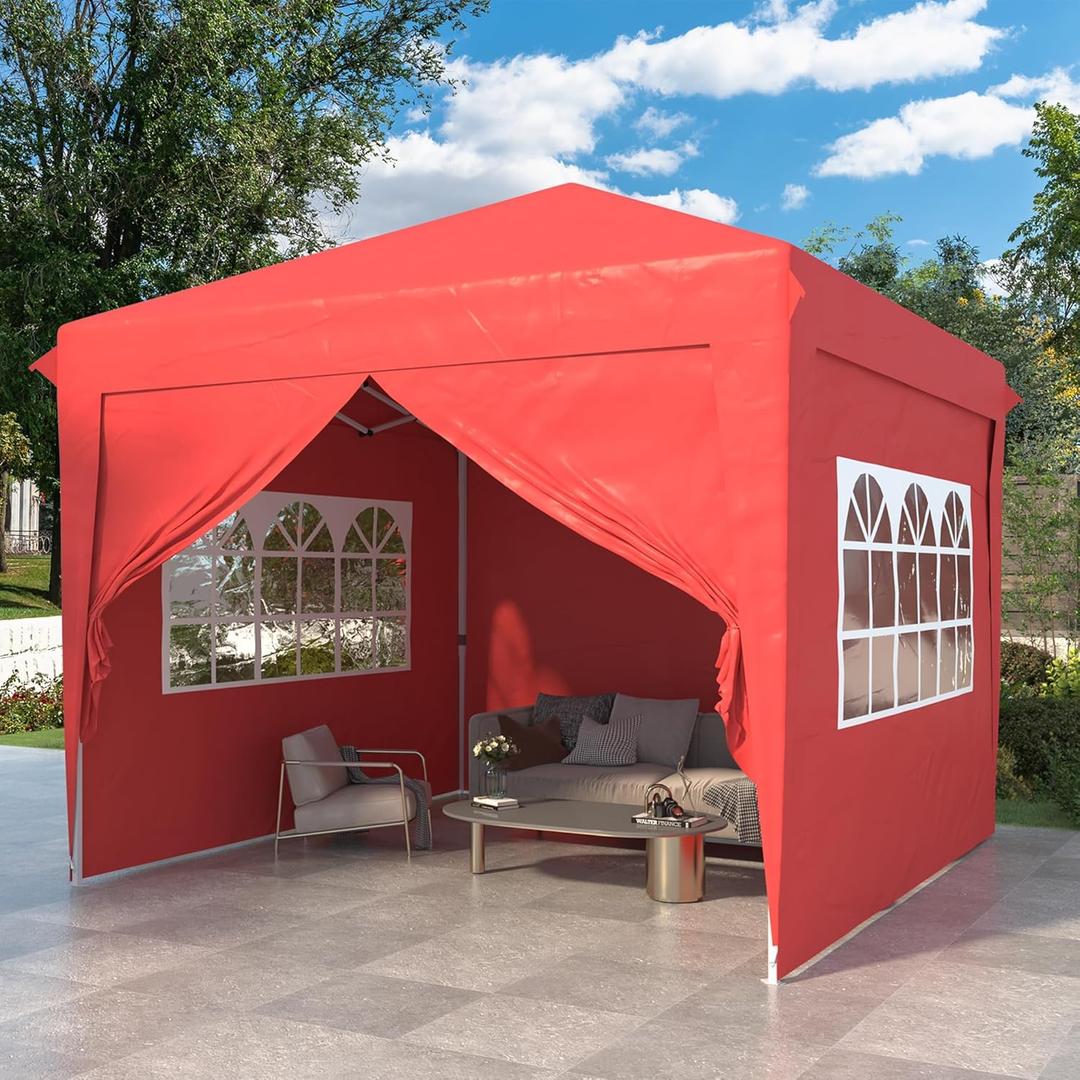 10x10 Party Tent, Outdoor Tents for Parties, Red Wedding Tent, Event Tent, Canopy Tent with 3 Removable Sidewalls, Big Gazebo Tent for Backyard, Garden