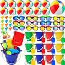 Pool Party Favors Beach Party Favors - 60 PCS Pool Toys For Kids Ages 3-8 Beach Balls Bulk, Sand Bucket and Shovels Set, Kids Sunglasses Bulk, Beach Summer Toys, Pool Party Supplies,Sand Toys