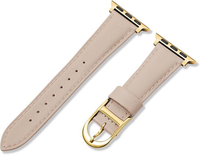 HANDODO Italian Genuine Leather Band for Apple Watch Series 10 9 8 7 6 5 4 3 2 1 SE SE2 Ultra 2, Top Grain Super Thin Strap Women for iWatch 38mm 40mm 41mm 42mm 44mm 45mm 46mm 49mm, Gold Buckle
