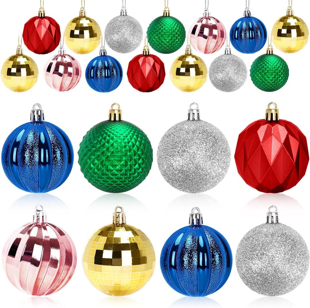 JULMELON 24PCS Multicolour Christmas Ball Ornaments Hanging Balls Shatterproof Decorations for Xmas Tree, Home Decor for Party Holiday Wedding Anniversary DIY Craft Decor Supplies (2.36 inches/60 MM)