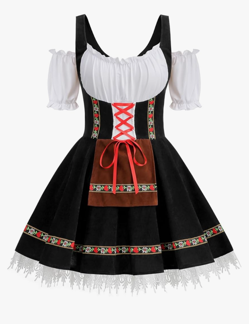 Womens Oktoberfest Costume, Velvet German Bavarian Dress for Halloween Carnival M