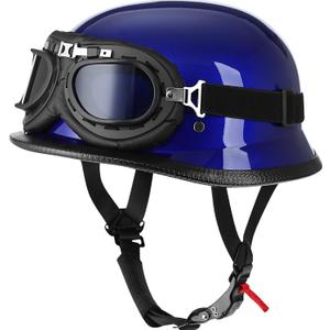 Yesmotor Helmet Half Shell German Motorcycle Helmet with Cycling Glasses - DOT Approved（Dark Blue，M）