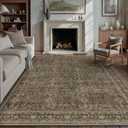 PureCozy 8x10 Area Rug for Living Room Brown Vintage Washable Bedroom Carpet Traditional Distressed Soft Non Slip Indoor Large Accent Rug Retro Thin Low Pile Floor Cover for Dining Room Playroom