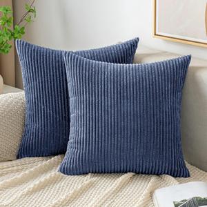 EMEMA Throw Pillow Covers Corduroy Decorative Soft Striped Square Cushion Covers Spring Pillowcases for Couch Sofa Bedroom Chair Car 20x20 Inch Pack of 2, Dusty Blue
