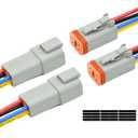 2 Set 4 Pin DT Deustch Waterproof Automotive Electrical Butt Connector with 16AWG -40-105 600V Wires and Heat Shrink Tubes Connectors Kit for Car Truck Boat (I 4Pin Wiring 2Pair)