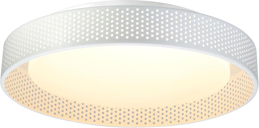 White Rustic Flush Mount Ceiling Light Fixture, 13inch LED Cage Ceiling Light Fixture,LED 24W,Dimmable Minimalist 5CCT 3000K-6000K Celing Lamp for Bedroom,Kitchen,Laundry,Hallway