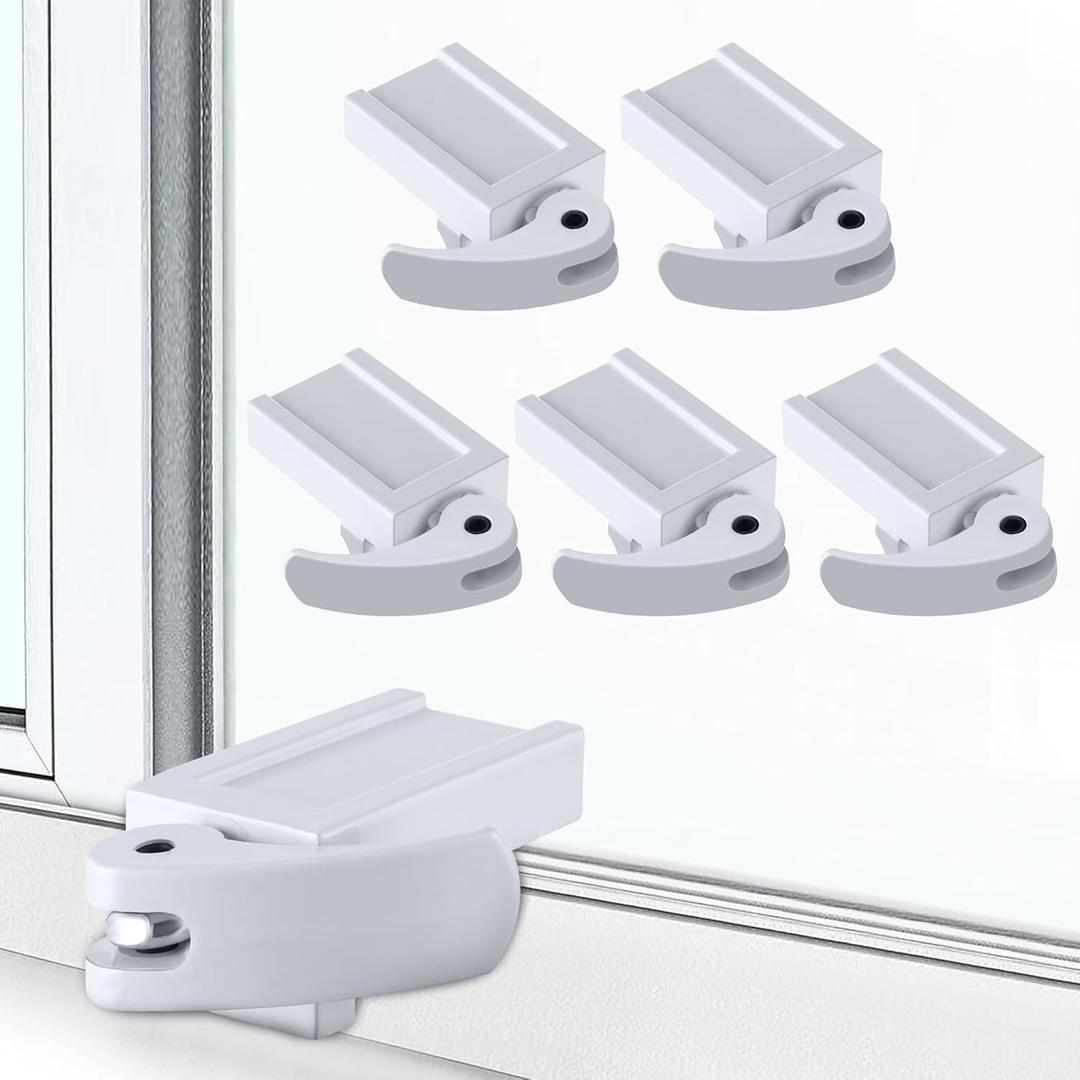 5 Pack Window Locks, Diecast Durable Design, Compatible with Horizontal and Vertical Window, Fit 1/16 inch(0.16cm) up to 1-1/2 Inch Long Version Wide Rail Easy Installation Enhanced Safety