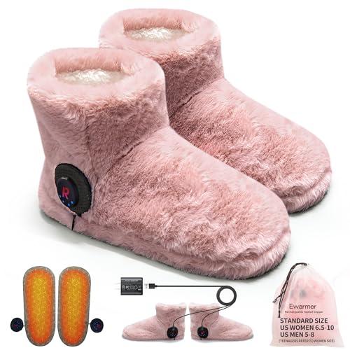 Electric Foot Warmer, Rechargeable Battery Powered Heated Slippers for Cold Feet, House Portable Heated Boots for Women, Graphene Heating Slippers with 4-8 Hours Heat, Washable (Pink), Standard(US6.5-10 or US Men5-8)