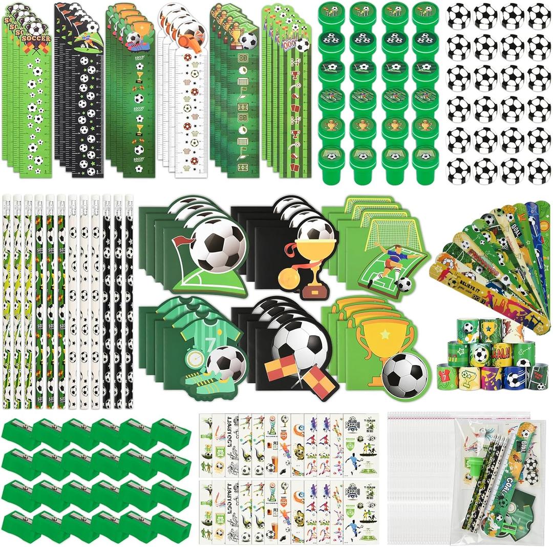 216Pcs Soccer Stationery soccer Theme Gifts Birthday Supplies Team Gift Goodie Bags Stuffer Pencils Rulers Classroom games Rewards School Office Suppliessoccer