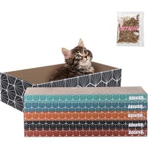 CSR1009A Naomi 17" Modern Cardboard Reversible Cat Scratcher Pad in Box with Catnip, Multi-Colored (5-Pack)