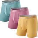 Separatec Mens Underwear with Pouch for balls Anti Chafing Underwear Men Athletic Sport Performance Long Boxer Briefs 3 Pack (Large, C1 - Wed Green/Sat Red/Tue Yellow)