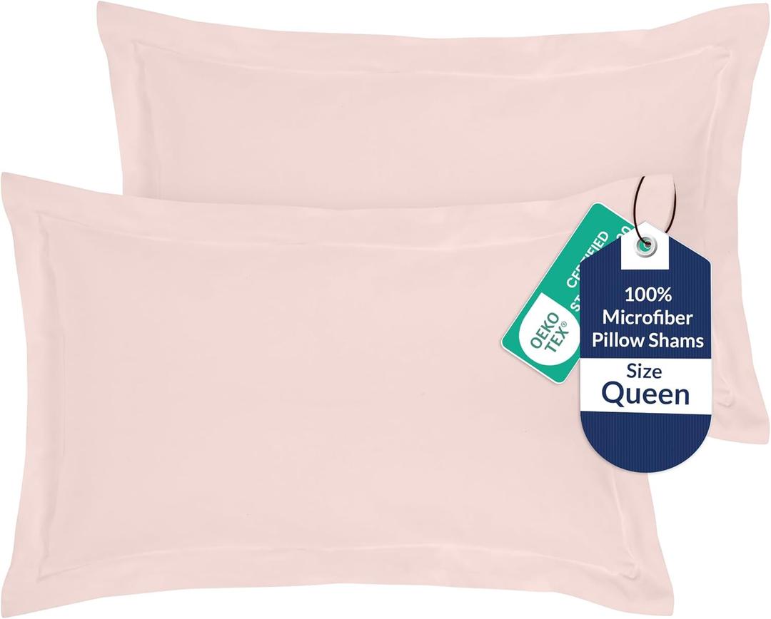 Royale Linens Pillow Shams 2 Pack Queen Size 20x30 Inch - Brushed 1800 Microfiber - Bed Pillow Shams, Wrinkle Resistant Super Soft and Cozy - Back Overlap Closure - Oxford Pillowcase (Queen, Pink)