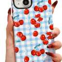 Designed for iPhone 13 Phone Case,Cute Flowers Cherry Bow Pattern with Shockproof Slim Soft TPU Hard PC Protective Phone Cases Cover for Women Girls Aesthetic-Blue Cherry
