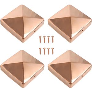4 Pcs Copper Fence Post Caps with Screw, 4x4''(Actual 3.5x3.5'') Copper Post Cap for Metal Wood Cedar Deck Corridors Mailbox End Cover