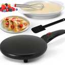 Nutrichef Electric Crepe Maker | 8-inch Nonstick Cooktop with On/Off Switch | Cooks Roti, Tortillas & Pancakes | Automatic Temperature Control & Cool Touch Handle | Includes Food Bowl, Whisk & Spatula (Dark Black)