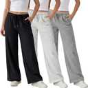 Common Stitch 3 Pack Wide Leg Fleece Lounge Sweatpants for Women Deep Pockets, Relaxed Fit, Elastic Drawstring Waist (Gray, S)