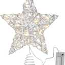 Ornativity Christmas Star Rattan Tree Topper White and Silver Xmas Holiday Decor Rustic LED Lights Light Up Tree Top Topper Ornament Decoration 12"