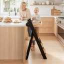 COSYLAND Foldi Foldable Toddler Kitchen Stool - Adjustable Height Toddler Standing Tower with Net & Safety Feet, IF Award-Winning Wooden Learning Step Tower for Kids 18M-6Y, Black & Natural